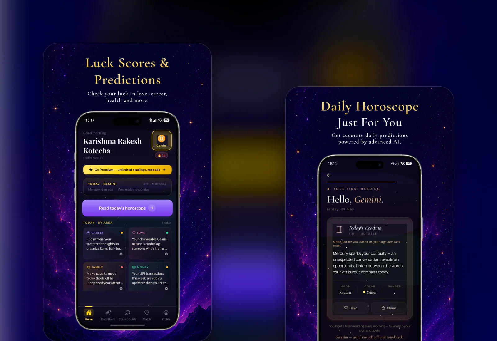 Celeste app screens